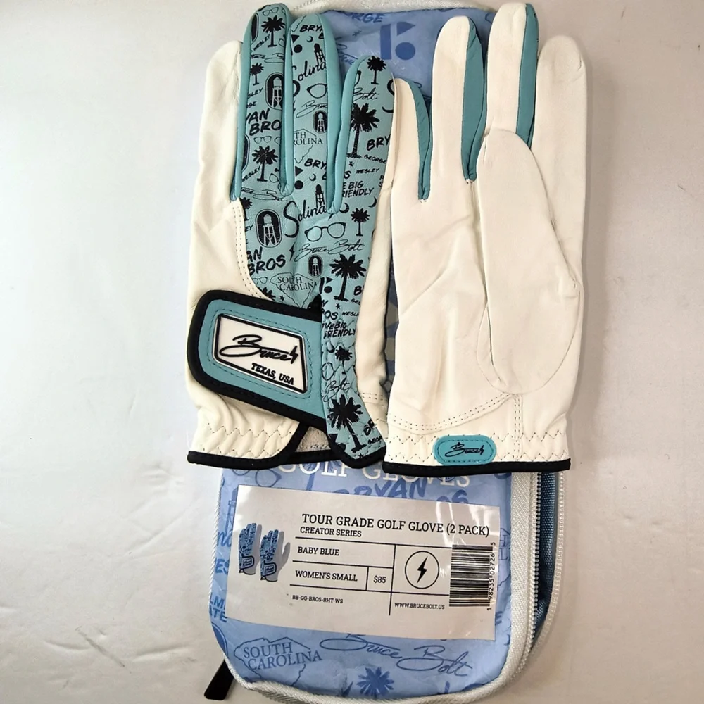 Bruce Bolt Bryan‎ Bros Golf Gloves 2 Pack Baby Blue Women’s Small Cabretta NWT - Picture 7 of 7